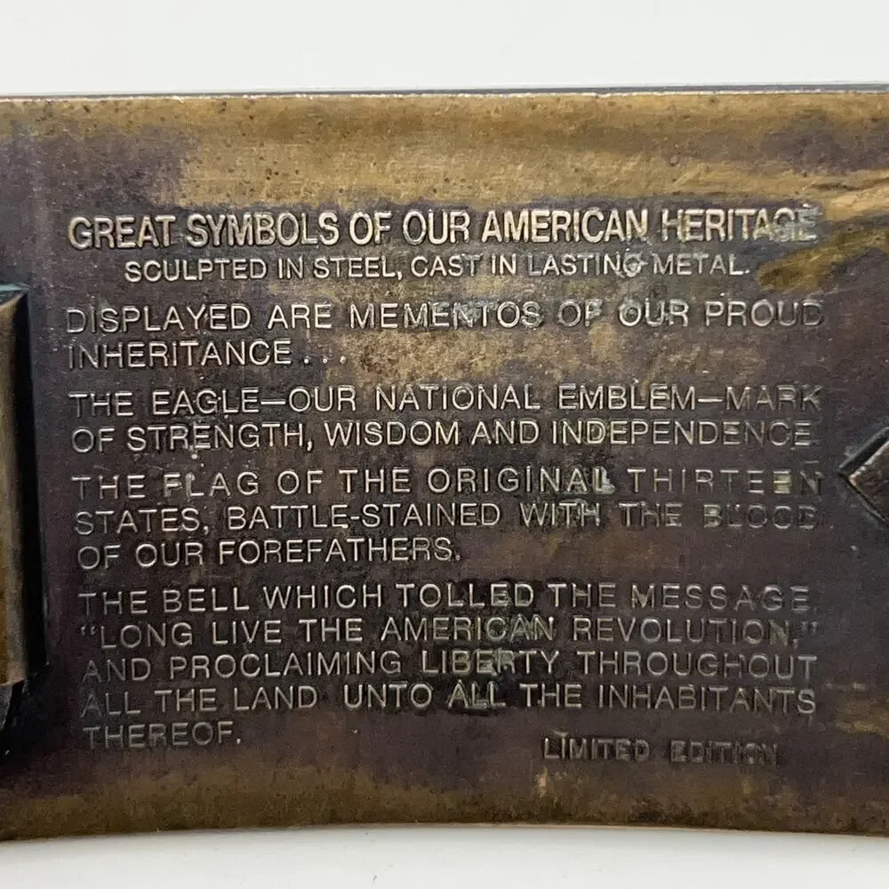 Vintage 1976 Bicentennial Bald Eagle Flag Bell Belt Buckle American Heritage USA